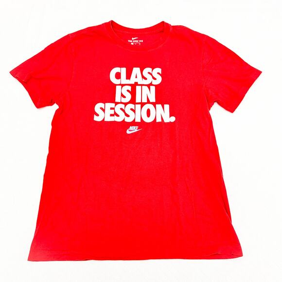 Nike Red Tee Shirt Class Is In Session Short Sleeve White Text Print Size Small - Picture 1 of 3